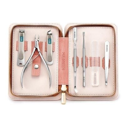 High-quality optometry tools set for eye care, including tweezers, pliers, and eye examination instruments, stored in an elegant pink case for convenience and professional use.