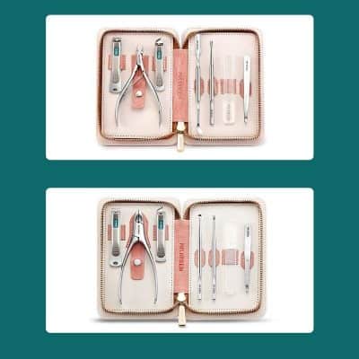 Portable dental tools for professional dental care and teeth cleaning. Includes dental scaler, mirror, and polishing instruments. Compact, stylish organizer for dental professionals and at-home use.