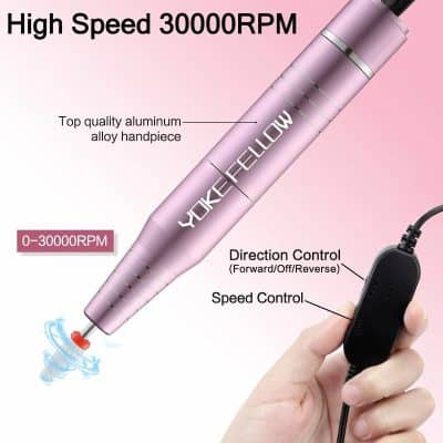 An advanced high-speed skincare device with 0-30000 RPM, featuring a top-quality aluminum alloy handpiece, ideal for professional and personal skincare routines, with intuitive control for speed and direction.