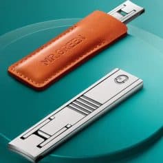 Elegant leather case protecting a USB flash drive for data security.