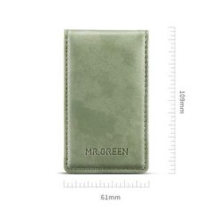 Stylish green leather cardholder, perfect for men and women, featuring multiple card slots for everyday use. Compact, durable, and fashionable accessory for organizing credit cards, ID, and cash.