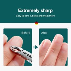 A close-up of a precision scalpel used for trimming cuticles and removing calluses, showcasing its sharp edge.