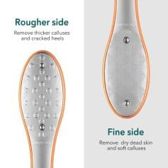 Advanced foot file for callus removal and cracked heels, with rough and fine sides for exfoliation and smoothing skin. Perfect for achieving silky smooth, healthy feet.
