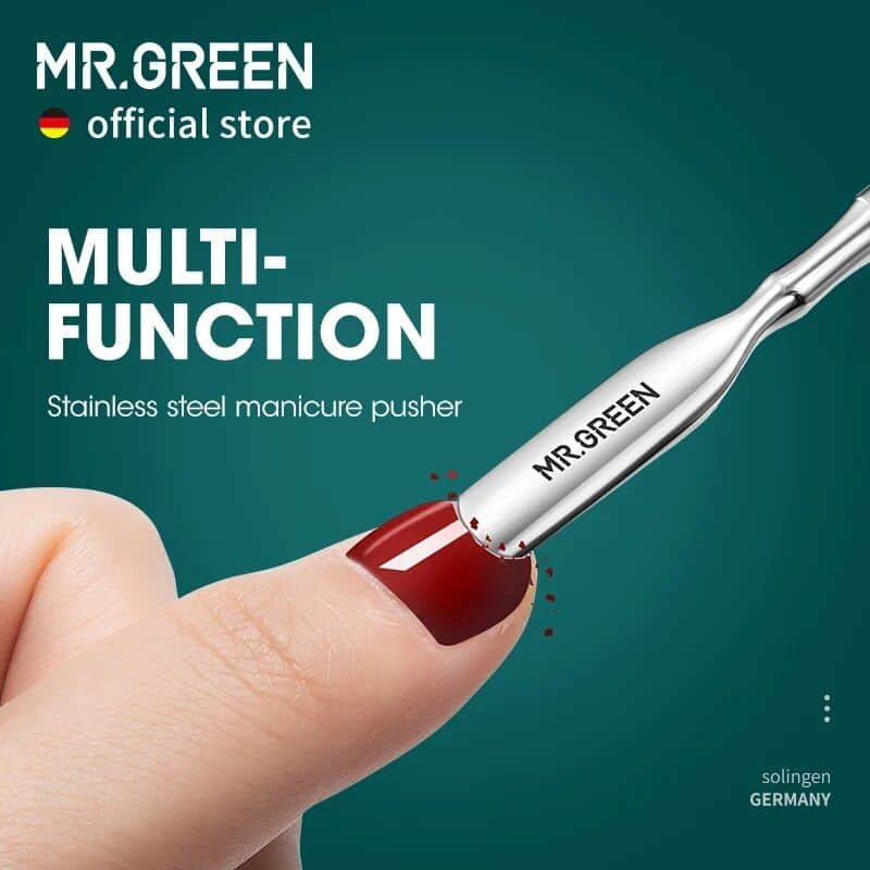 Stainless steel Mr. Green nail groomer for professional manicure and pedicure, available at Monalisa Store; perfect for beauty salons and personal use.