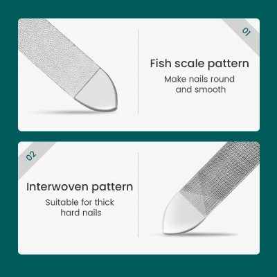 Detailed images showing fish scale and interwoven nail patterns for professional manicures and durable nail designs.