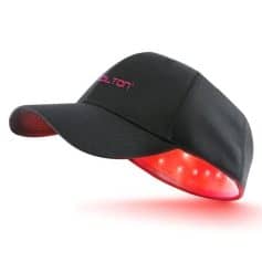LED cap with red light, portable and hands-free wearable headlamp, ideal for outdoor activities, cycling, running, and professional use, featuring adjustable strap for comfort.