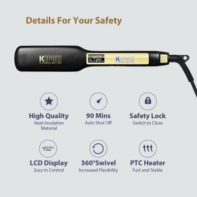Non-contact infrared thermometer for accurate temperature measurement. Features LCD display, safety lock, auto shut-off, fast heating with PTC heater, 360° swivel head, and high-quality heat insulation material for safe use.