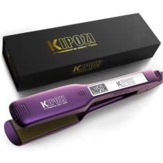 Purple KIPOZI digital hair straightener with LCD temperature display, ceramic plates, and professional salon quality results for smooth, shiny hair.