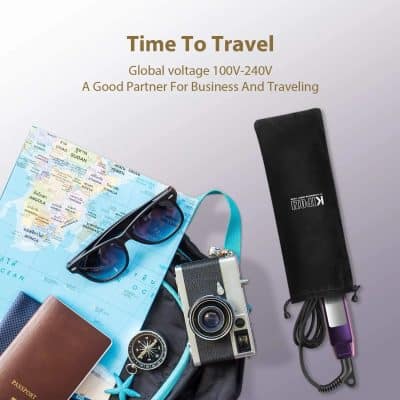 Portable travel charger for global voltage 100V-240V, compatible with international electrical outlets, perfect for business trips and vacations.