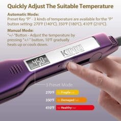 High-tech hair straightener with adjustable temperatures, digital display, and ergonomic design for professional hair styling and health.