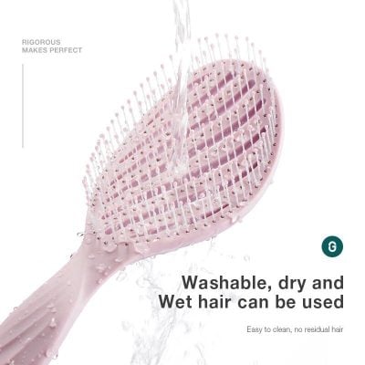 Pink washable, dry, and wet hairbrush for effective hair detangling and styling, easy to clean, reusable, and gentle on scalp for all hair types.