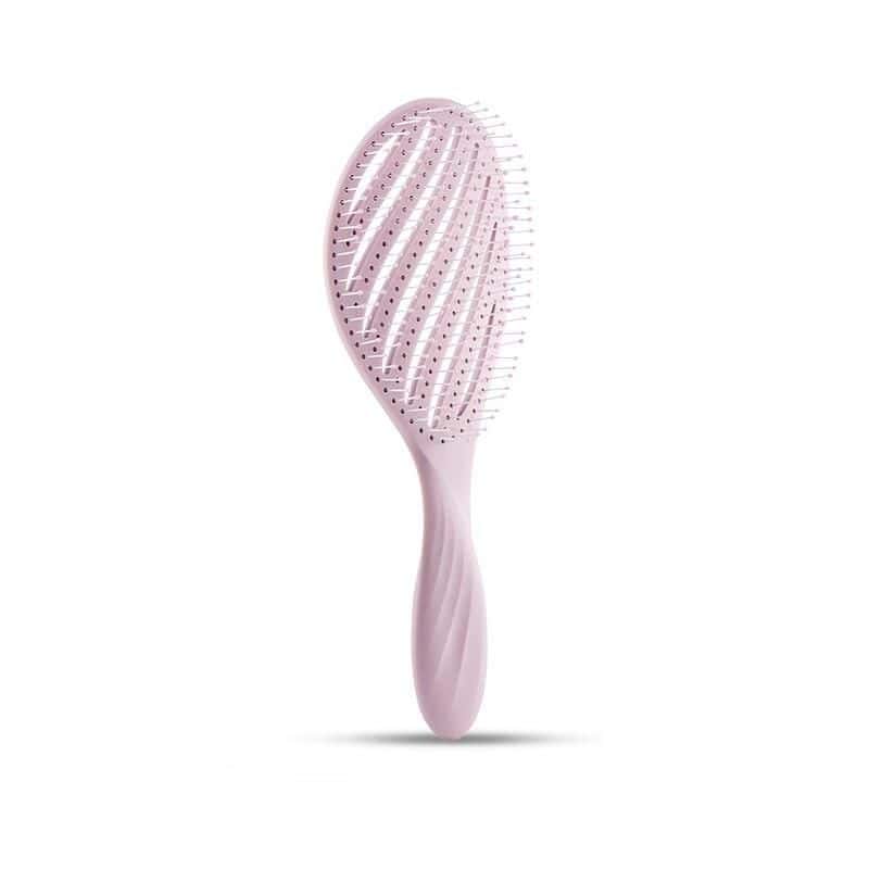 Pink hairbrush with vented design for scalp massage and detangling, ideal for hair styling and scalp stimulation. Perfect for healthy hair maintenance and salon use.