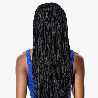 Hyper-realistic image of long, intricate black hair braids with detailed texture, emphasizing beauty and style appeal for modern hairstyles.