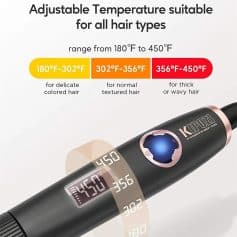 High-quality digital hair curler with adjustable temperature settings for all hair types, from delicate to thick.