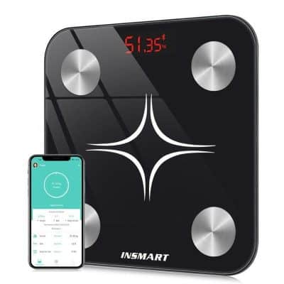 Smart body weight and composition monitor with mobile app connectivity, accurate weight, fat, muscle, and hydration tracking, ideal for health-conscious users.