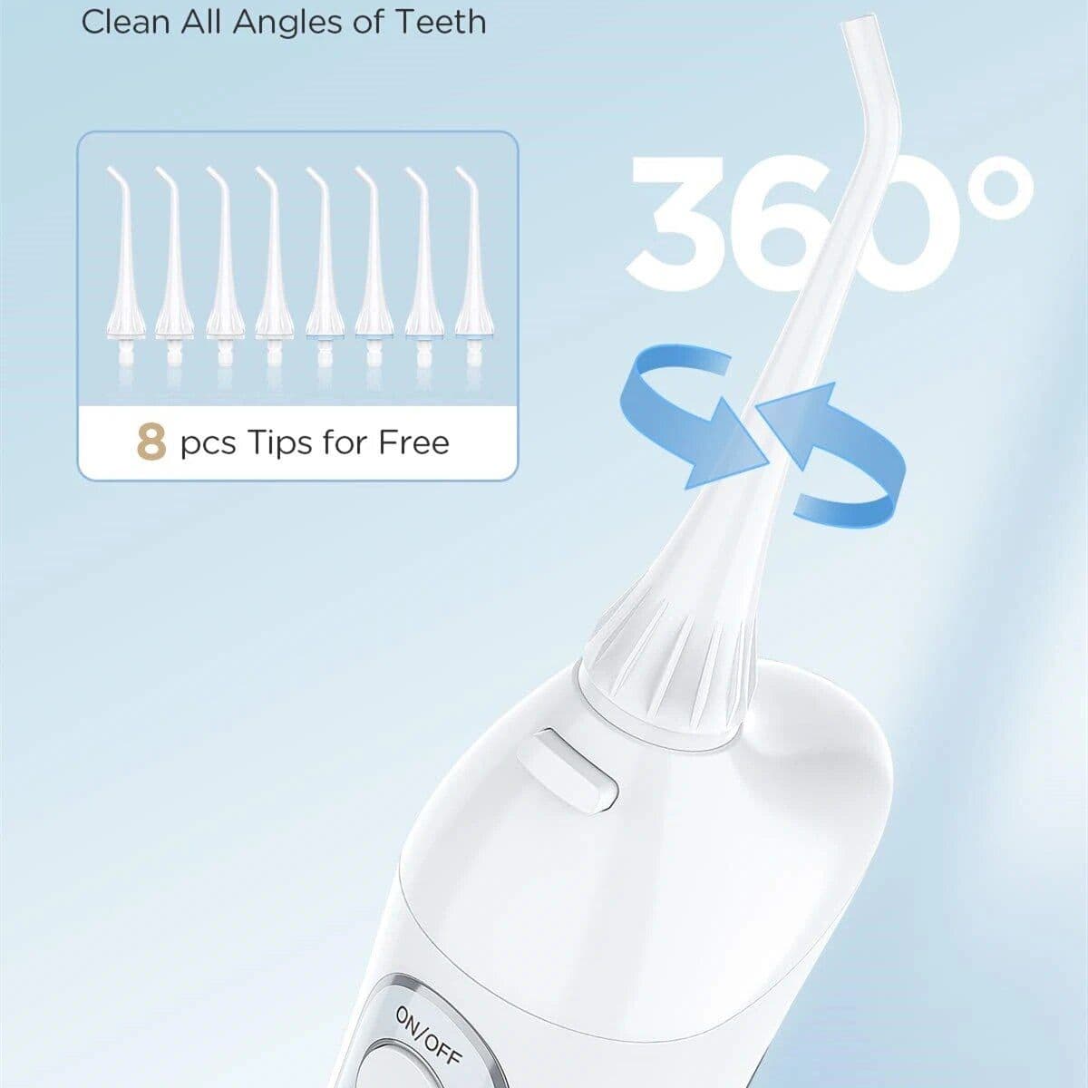 Electric toothbrush with 360° rotating head for thorough cleaning.