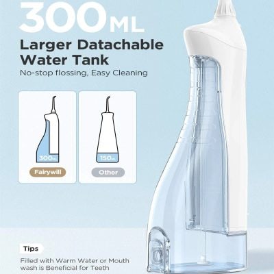 Enhanced oral hygiene with the Monalisa Water Flosser, featuring a 300ml large water tank for efficient teeth cleaning. Perfect for maintaining healthy teeth and gums at home.