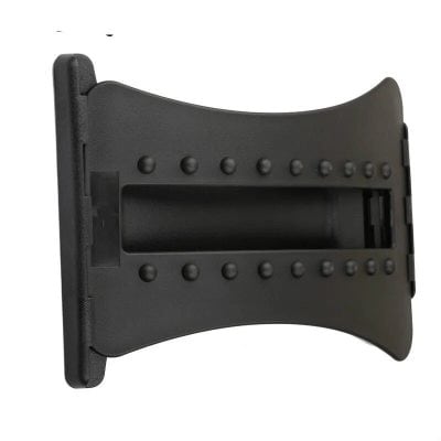 Durable black plastic sunglasses display stand for retail opt shops.