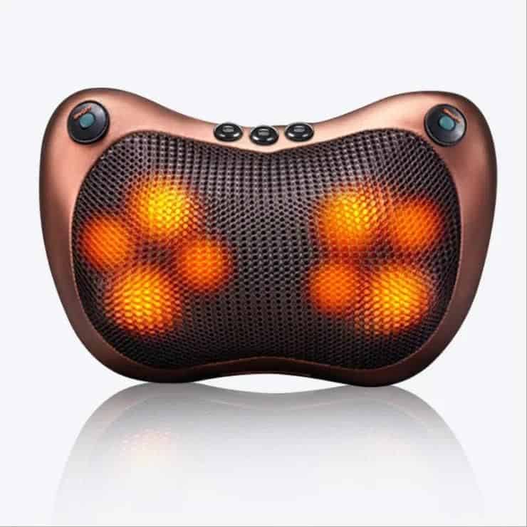 Portable massage cushion with heating and vibration for pain relief and muscle relaxation. Ideal for stress reduction, neck, shoulder, and back pain comfort.