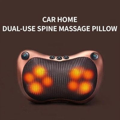 Relieve pain with this dual-use massage pillow for neck, back, and spine relaxation. Ideal for home or car use, features heated massage nodes for soothing comfort.
