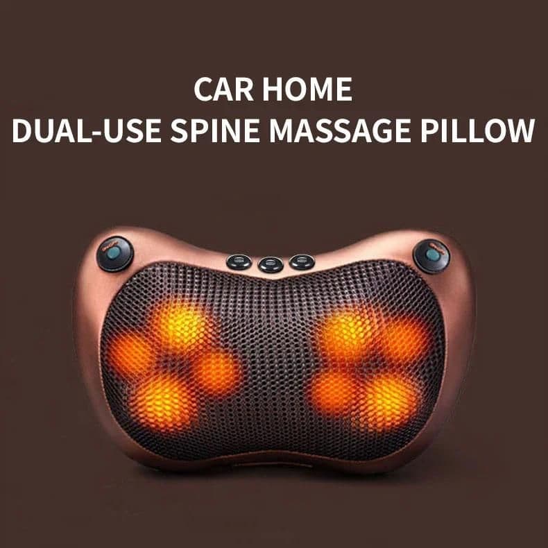 Relieve pain with this dual-use massage pillow for neck, back, and spine relaxation. Ideal for home or car use, features heated massage nodes for soothing comfort.
