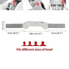 Comfortable, adjustable headband for migraine relief, suitable for different head sizes, designed for effective pain management, lightweight and easy to wear.