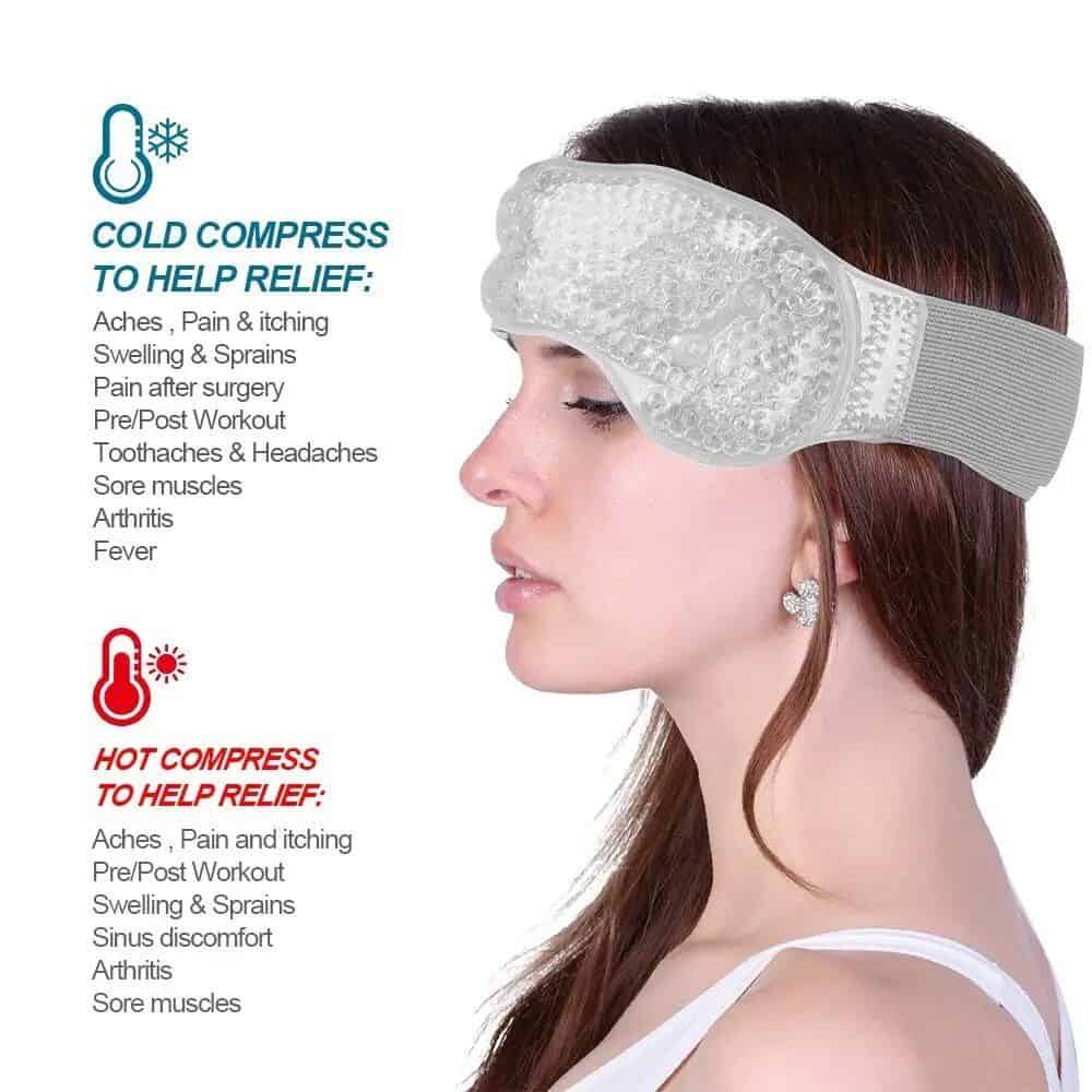 Headache relief gel pack for pain, swelling, and sore muscles.