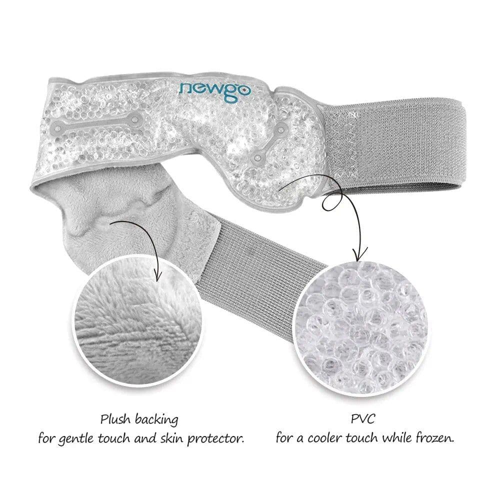 Adjustable gel eye mask for cooling relief and eye care.