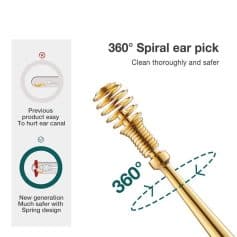 Advanced 360-degree spiral ear pick for safe, thorough ear cleaning with spring-designed safety features, ideal for precise ear hygiene.