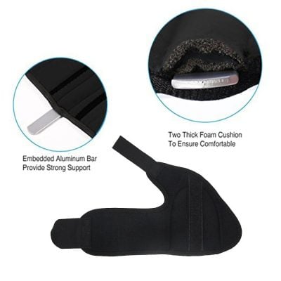 Comfortable black support brace with embedded aluminum bar for strong support and thick foam cushion for all-day comfort. Ideal for medical, sports, and recovery needs.