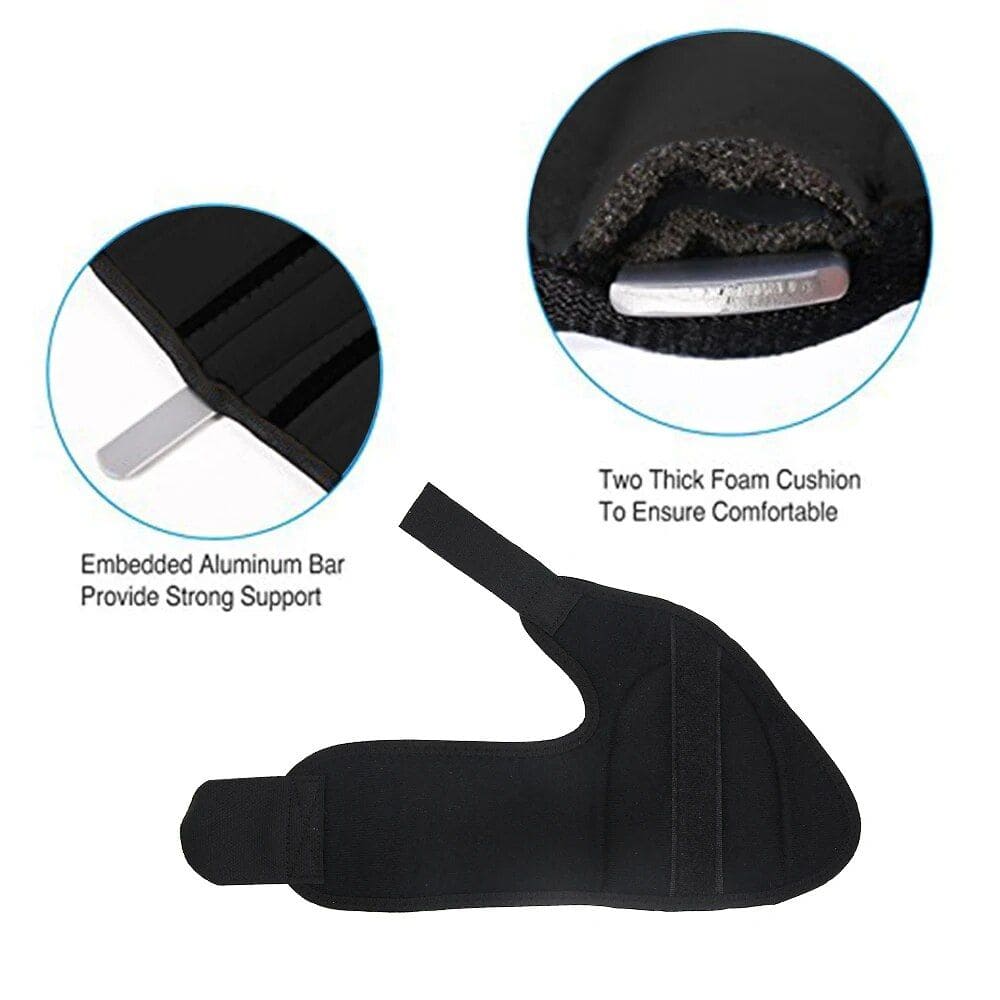 Comfortable black support brace with embedded aluminum bar for strong support and thick foam cushion for all-day comfort. Ideal for medical, sports, and recovery needs.