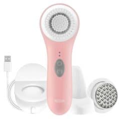 Gentle facial cleansing brush for smooth, radiant skin; comes with detachable heads and USB charging for easy skincare routines.