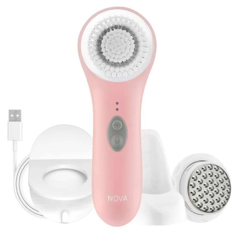 Gentle facial cleansing brush for smooth, radiant skin; comes with detachable heads and USB charging for easy skincare routines.