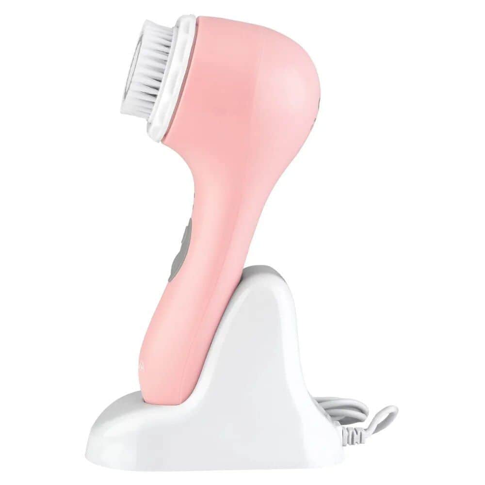 Gentle facial cleanser brush with ergonomic design, cordless operation, suitable for all skin types, and perfect for at-home skincare routines.