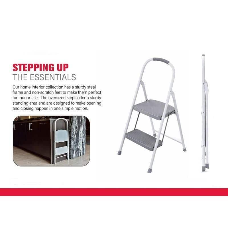 Sturdy indoor step stool with steel frame, non-scratch feet, ideal for home and healthcare settings, enhances safety and accessibility for patients and staff in optical clinics.