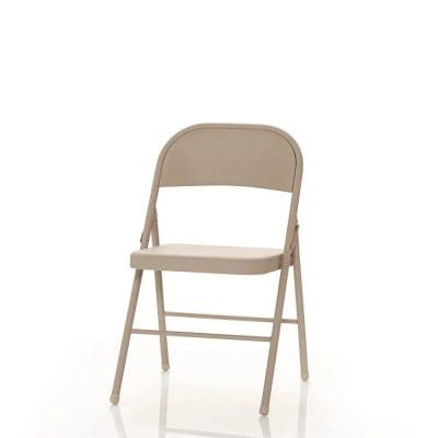 Comfortable beige folding chair ideal for clinics, medical offices, and events, featuring durable metal frame and padded seat for patient and staff seating.