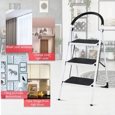 Elegant ladder shelf for organizing and displaying home essentials. Perfect for living rooms, bedrooms, or offices. Stylish addition for home organization.
