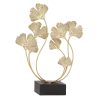 Elegant gold ginkgo leaf decorative sculpture with a black base, perfect for modern home or office decor, showcasing artistic craftsmanship and a sophisticated style.