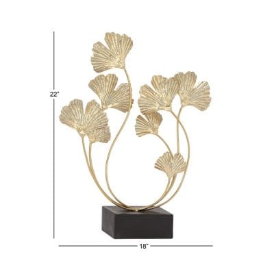 Decorative gold ginkgo leaves sculpture for home or office decor, featuring intricate leaf details and a sturdy black base, perfect for adding a sophisticated touch to any space.
