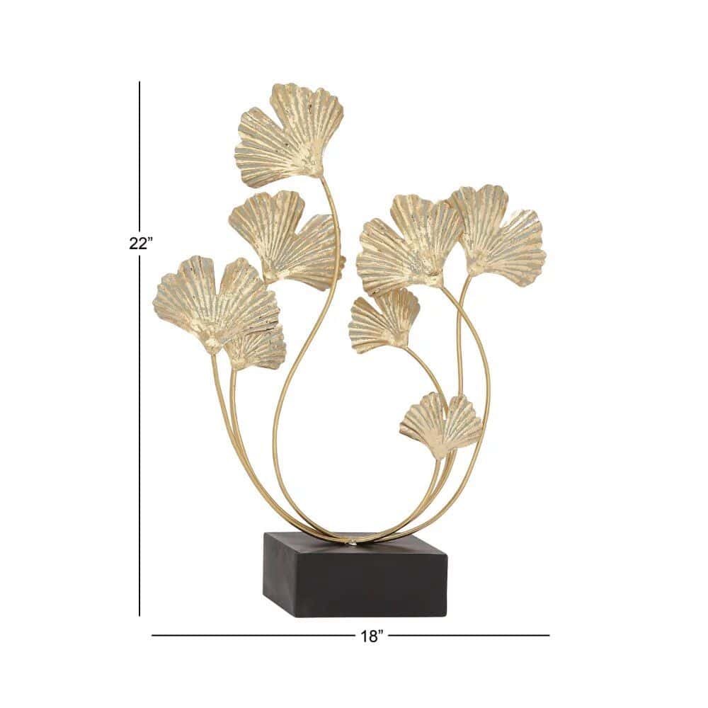 Decorative gold ginkgo leaves sculpture for home or office decor, featuring intricate leaf details and a sturdy black base, perfect for adding a sophisticated touch to any space.