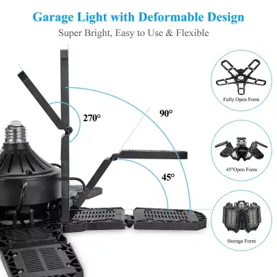 High-quality DIY garage light with adjustable arms, 270° rotation, and multiple mounting options for optimal illumination and space-saving design.