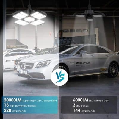 High-power LED garage lighting with 13 panels, 228 lamp beads, and 2000 lumens illuminates workspaces efficiently. Ideal for automotive garages, workshops, or home use, with energy-saving features.