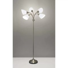 Elegant gray metal floor lamp with adjustable white glass lampshades, ideal for opt clinics, medical offices, and home healthcare lighting solutions.