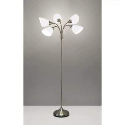 Elegant gray metal floor lamp with adjustable white glass lampshades, ideal for opt clinics, medical offices, and home healthcare lighting solutions.
