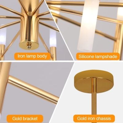 Optical lighting fixture with gold iron body, silicone lampshade, and gold brackets for modern decor.