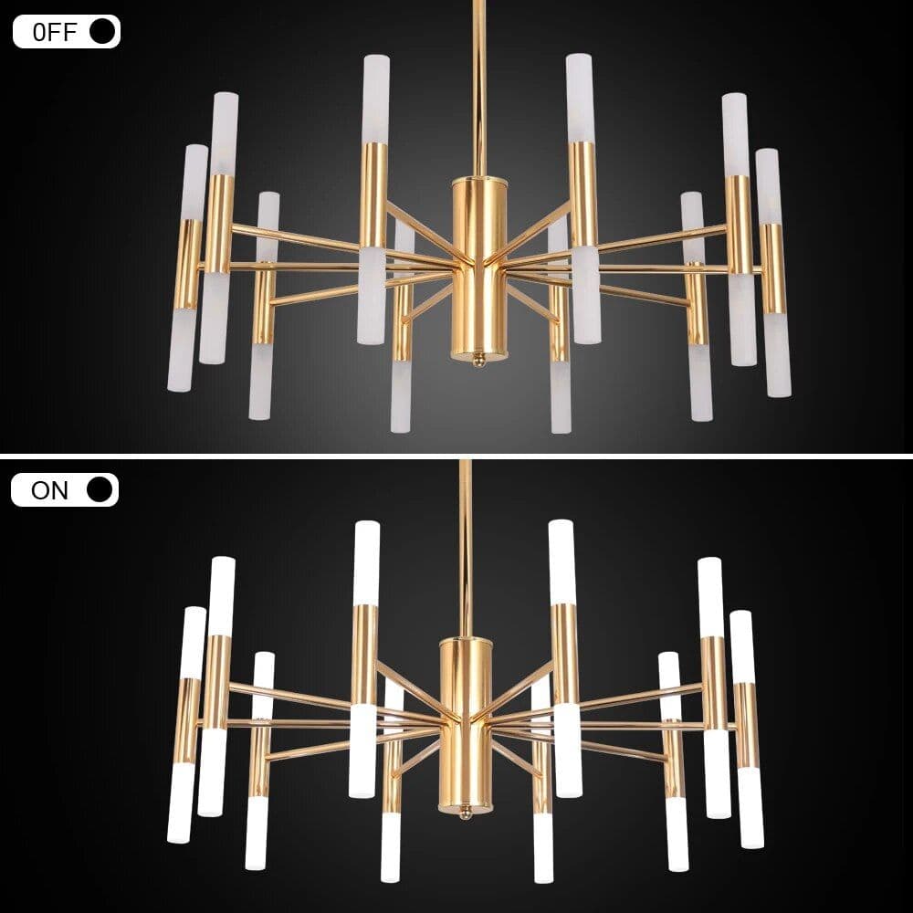 Elegant gold chandelier with LED lighting, perfect for enhancing luxury and sophistication in upscale interior spaces. Ideal for living rooms, dining areas, and modern decor.