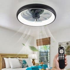 A modern ceiling fan equipped with UV sterilization technology installed in a bedroom. It purifies the air while cooling, ideal for maintaining a clean, healthy environment at home.