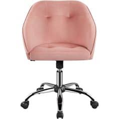 Pink office chair with adjustable height, swivel base, and soft upholstered seating for a stylish and functional addition to work or home offices.