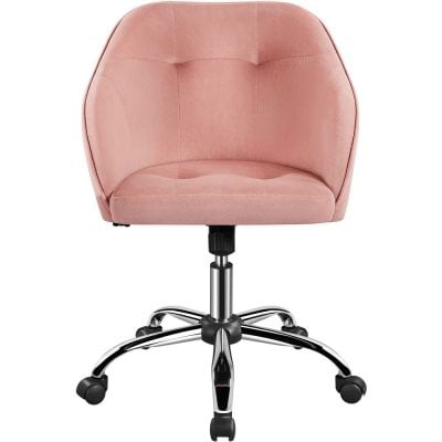 Pink office chair with adjustable height, swivel base, and soft upholstered seating for a stylish and functional addition to work or home offices.