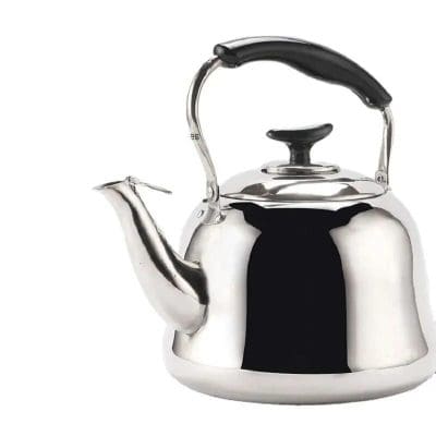 Stainless steel traditional kettle for boiling water, ideal kitchen appliance for tea and hot beverages, high quality, durable, and stylish design.